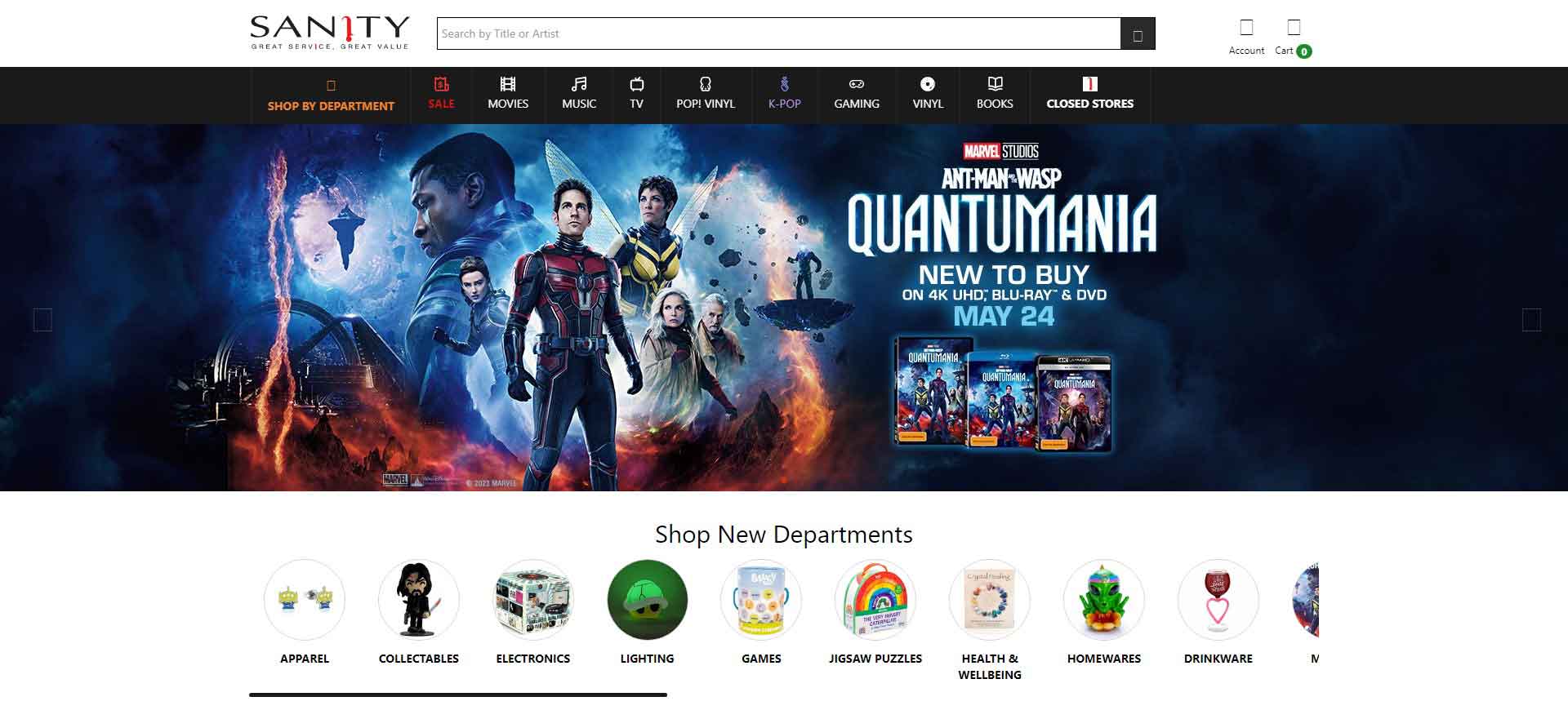 Australian Entertainment Goods Retailer: Sanity Official Website